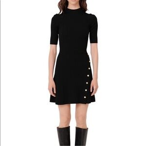 Maje Black Dress with Gold Button Accents